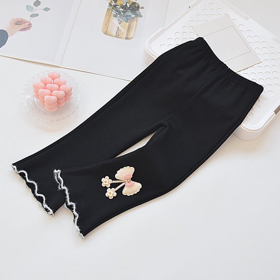 Ulitacool Girls Pants High Waist For Stretchy Soft Trousers For Toddler Kids Spring Summer Fall Outfit Wide Leg Slacks Soft Wear Black 4-5 Years