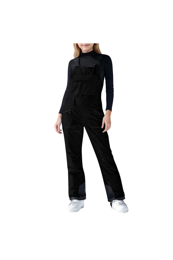 Girls Romper Long Sleeve Girls Insulated Bib Overalls Winter Ski Pants For Outdoor Cold Weather Activities And Play O Neck Bodysuit Relax Fit Onesie Black 4-5 Years