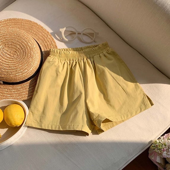 Ulitacool Girls Shorts Child Toddler Elastico Summer Holiday Solid Color Shorts Basic Bottoms 12-18 Months Yellow