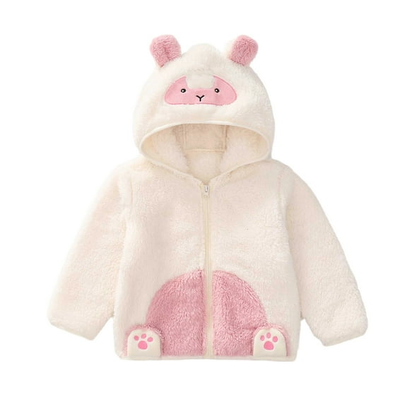 Ulitacool Girls Spring Coats Long Sleeve Boys Girls Windproof Hooded Coat Cartoon Jacket Kids Warm Outerwear Casual Playsuit White 2-3 Years