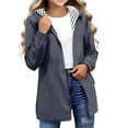 thumbnail image 1 of Ulitacool Girls Spring Coats Long Sleeve Lightweight Hooded Jacket With Pockets And Striped For Outdoor Activities Basic Wear Grey 11-12 Years, 1 of 4