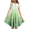 thumbnail image 1 of Ulitacool Girls Spring Dresses Round Neck Girls' Summer Gradient Dress Short Sleeve Flowy Sundress Soft Wear Light Green 10-11 Years, 1 of 5