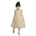 thumbnail image 1 of Ulitacool Girls Spring Dresses Sleeveless Round Neck Sequin Ruffles Dress Dance Party Dresses Classic Playsuit Light Yellow 5-6 Years, 1 of 9