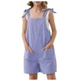 thumbnail image 1 of Ulitacool Girls Spring Onesie Round Neck Girls Romper Sleeveless Adjustable Tie Up Strap Short Jumpsuits With Pocket Trend Clothes Purple 13-14 Years, 1 of 7