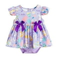 thumbnail image 1 of Ulitacool Girls Spring Onesies Crewneck Spring/Summer Easter Baby Romper Dress Full Print With Bowknots Fresh Style Flutter Sleeve Dress Trend Playsuit Purple 6-9 Months, 1 of 9