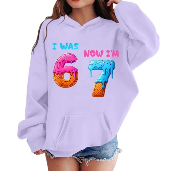 Ulitacool Girls Spring Sweatshirts Long Sleeve Hoodie Pullover Sweatshirt For Toddler Kids Fall Winter Outfit Round Neck Shirt Cartoon Print Blouse Classic Wear Purple 3-4 Years