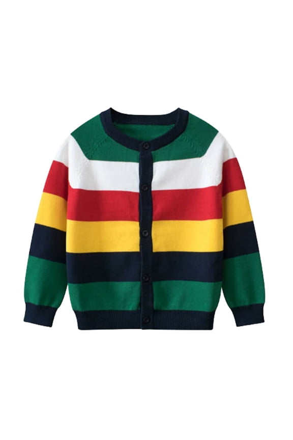 Girls Sweater Stripe Graphic Crewneck Boys Girls Patchwork Knitted Coat Knitwear Tops Cardigan Long Sleeve Blouse Basic Warm Clothes Multicolour 4-5 Years