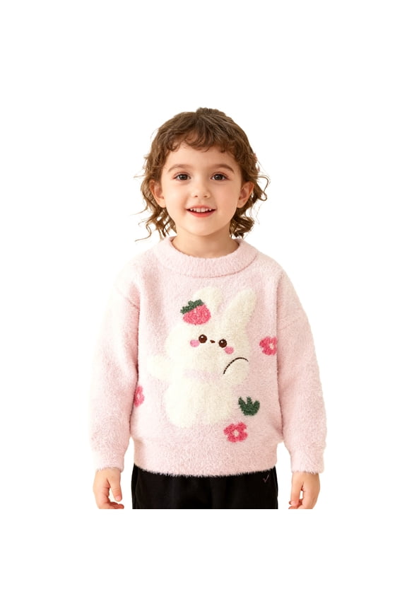 Girls Sweaters Rainbow Prints Crewneck Cozy Half Pullover Knit Top Shirts Fall Winter Blouse Long Sleeve Blouse Classic Warm Wear Pink 2-3 Years
