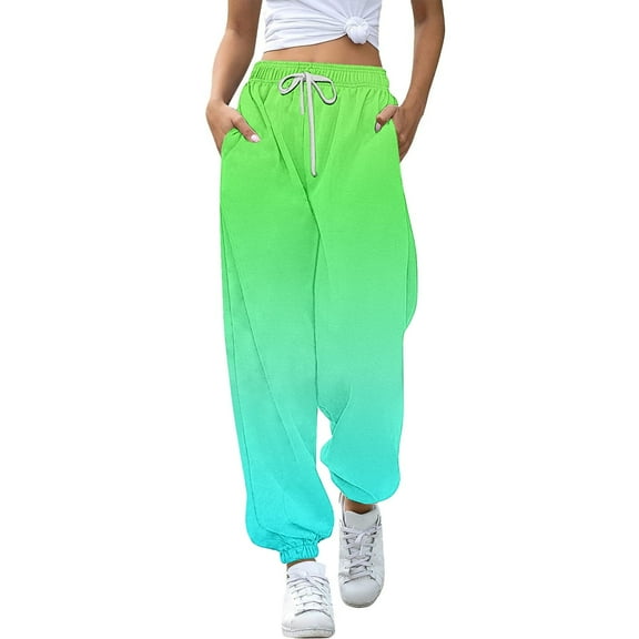 Ulitacool Girls Sweatpants 13-14 Years Bottoms Sports Sweatpants Batik Colour Gradient Drawstring Jogging Leggings Training Trousers Durable Daily Wear Light Green