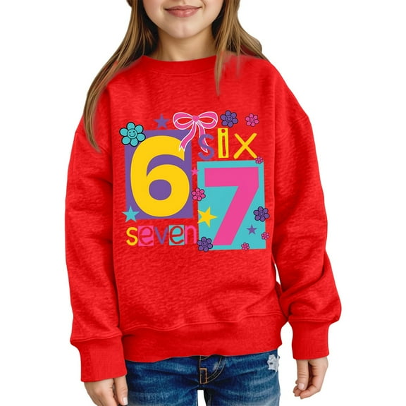 Ulitacool Girls Sweatshirt Long Sleeve Cartoon Graphic Pullover Sweatshirt Top For Autumn Winter Crewneck Shirt Blouse Cute Wear Red 18-24 Months