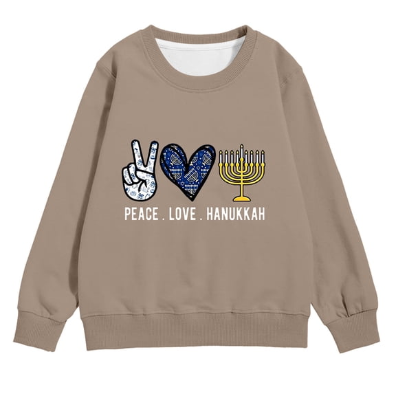 Ulitacool Girls Sweatshirts Long Sleeve Crewneck Graphic Prints Hanukkah Sweatshirt Pullover Top For Holiday Celebration And Shirt Blouse Elegant Clothes Khaki 6-7 Years