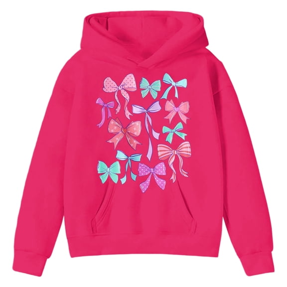 Ulitacool Girls Sweatshirts Long Sleeve Hooded Sweatshirt Cozy Pullover Outerwear For Kids Youth Toddler School Wear Round Neck Shirt Cartoon Graphic Blouse Casual Clothes Hot Pink 3-4 Years