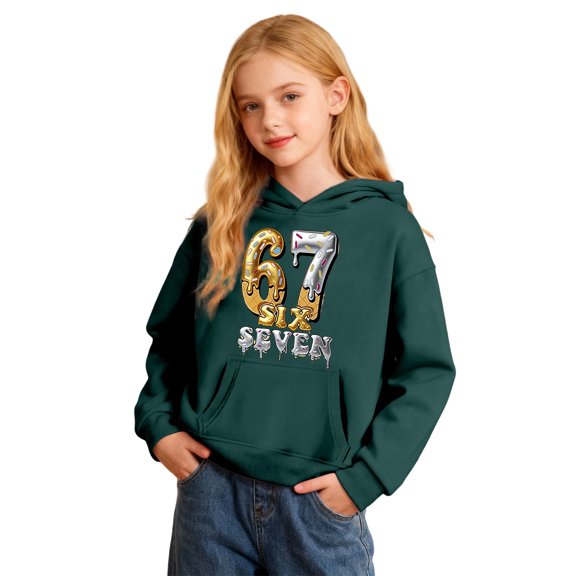Ulitacool Girls Sweatshirts Long Sleeve Hooded Sweatshirt Pullover For Kids Youth Round Neck Shirt Cartoon Ice Graphic Blouse Soft Wear Dark Green 18-24 Months