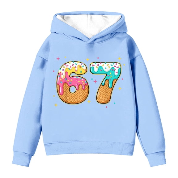 Ulitacool Girls Sweatshirts Long Sleeve Ice Print Hooded Sweatshirt Pullover Kids Athletic Top Shirt Round Neck Blouse Adorable Tops Light Blue 3-4 Years