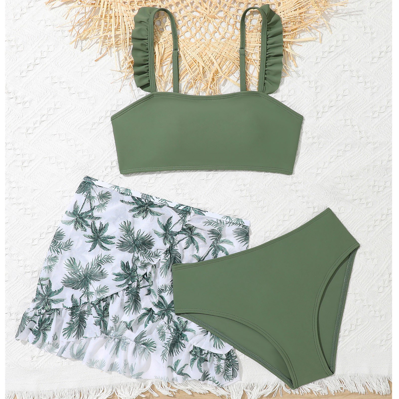 Ulitacool Girls Swimsuits 3 Piece Swimsuit Bathing Floral Print Bikini ...