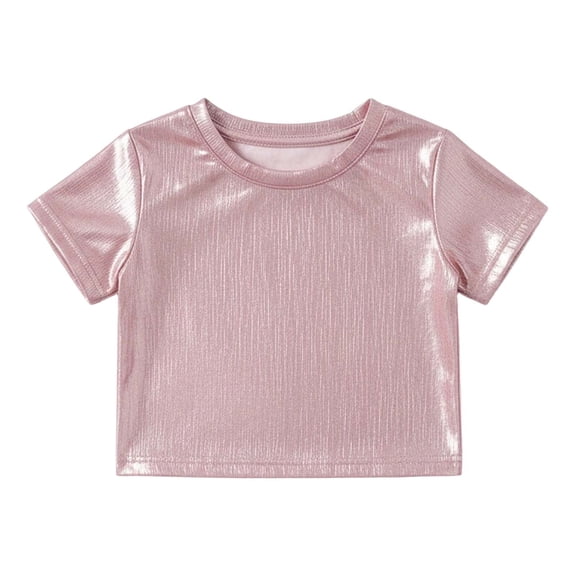Ulitacool Girls Tee Shirts Short Sleeve Blouse Sequins T Shirt O Neck Tee Cute Wear Pink 7-8 Years
