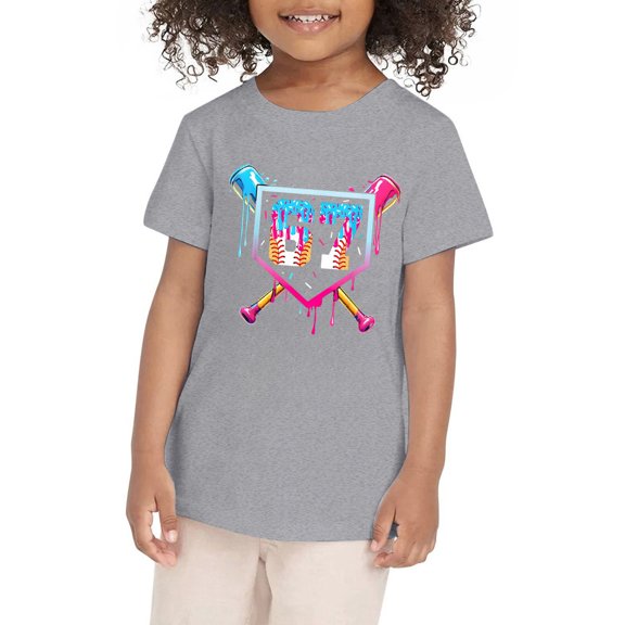 Ulitacool Girls Tee Short Sleeve Blouse Cartoon Letter Graphic Daily Shirt O Neck Classic Tops Grey 6-7 Years