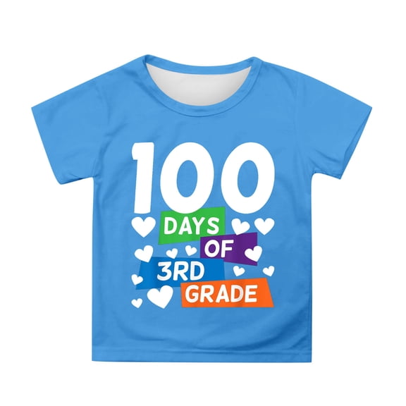 Ulitacool Girls Tee Short Sleeve Blouse Crewneck Grahic Prints T Shirt Simple Style Tops Lovely Playsuit Sky Blue 10-11 Years