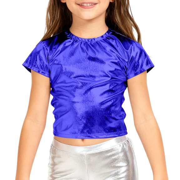 Ulitacool Girls Tee Short Sleeve Blouse O Neck Sequins Daily Shirt Soft Tops Blue 18-24 Months