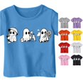thumbnail image 1 of Ulitacool Girls Tops Halloween O Neck Short Sleeve Cartoon Graphic Hallowma Tee 3-4 Years Blue, 1 of 4