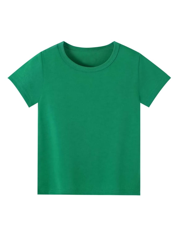 Girls Tops Short Sleeve Relax Fit Tee Crewneck Solid Color T Shirts Toddler Basic Clothing Green