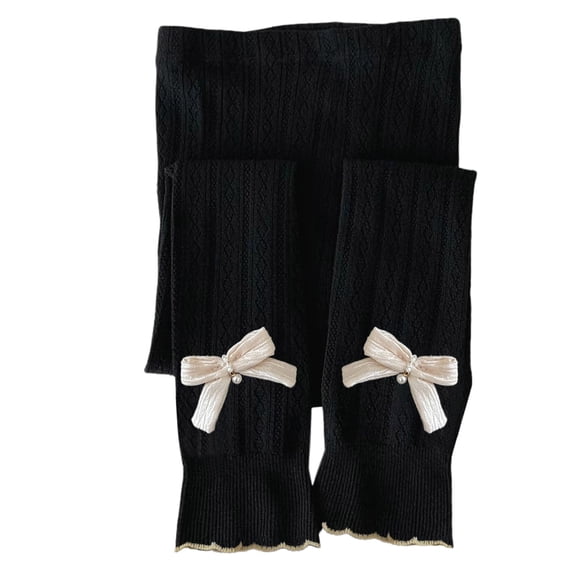 Ulitacool Girls Trousers Slim Leg Leggings 2Pcs Toddler Tights Pants With Lace Bow Decoration Comfortable Lightweight Sweatpants Black 18-24 Months