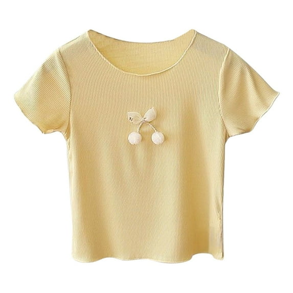 Ulitacool Girls Tshirts 18-24 Months Short Sleeve Tee Solid Color Crewneck T Shirt Casual Playsuit Yellow
