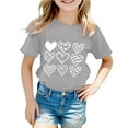 thumbnail image 1 of Ulitacool Girls Valentine'S Day Tee Short Sleeve Blouse Heart Graphic T Shirt Round Neck Relax Fit Tee Cute Playsuit Grey 1-2 Years, 1 of 4