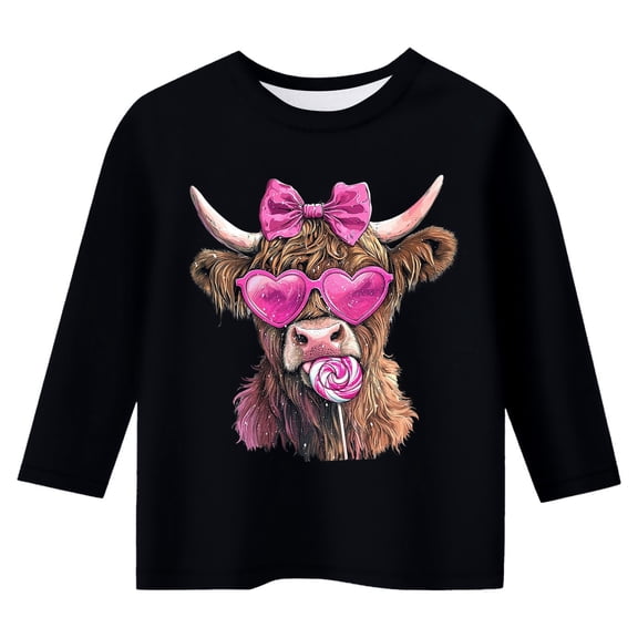 Ulitacool Girls Valentine's Day Tee Short Sleeve Blouse Cartoon Letter Graphic Shirt O Neck Tops Adorable T Shirt Daily Wear Black 3-4 Years