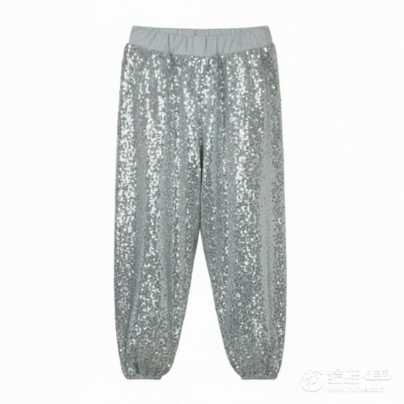 Ulitacool Girls Winter Pants Casual Straight Leg Glitter Sequin Cargo Jogger Pants With Elastic Waistband For Dance Skateboard Hop And Party Outfit Leisure Lightweight Wear Silver 3-4 Years
