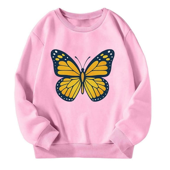 Ulitacool Girls Winter Sweatshirt Round Neck Hoodie Long Sleeve Loose Fit Pullover Sweatshirt Spring And Autumn Fall Cartoon Prints Tops Classic Playsuit Pink 9-10 Years