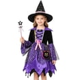 thumbnail image 1 of Ulitacool Halloween Dress For Girls Long Sleeve Sundress Cartoon Pattern O Neck Hallowmas Classic Daily Wear 4-6 Years Purple, 1 of 5