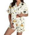 thumbnail image 1 of Ulitacool Halloween Pajamas Women Short Sleeve Sleepwear Stylish Round Neck Tops Shorts Lapel Button Down Shirts Pants 2 Pieces Pjs Set Lightweight Nightwear Light Yellow Xxl, 1 of 7