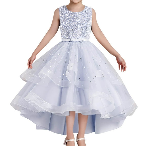 Ulitacool Kid Girl Dress 6-7 Years Flower Pageant Dress Elegant Lace Wedding Gown Party Dresses Lightweight Playsuit White