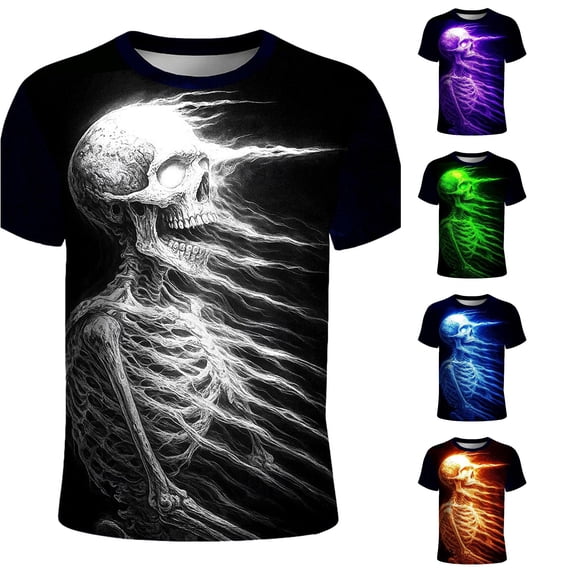 Ulitacool Men Hallowmas T Shirt Short Sleeve Round Neck T Shirt Hallowmas Graphic Tee Comfortable Clothes Grey