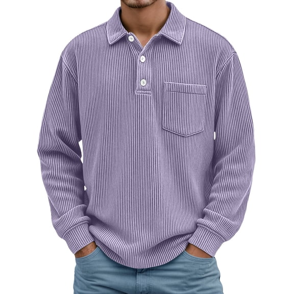 Ulitacool Men Shirts Long Sleeve Tops Corduroy Shirt Collar Button Down Solid Color Top Button Down Clouse Leisure Clothes L Purple