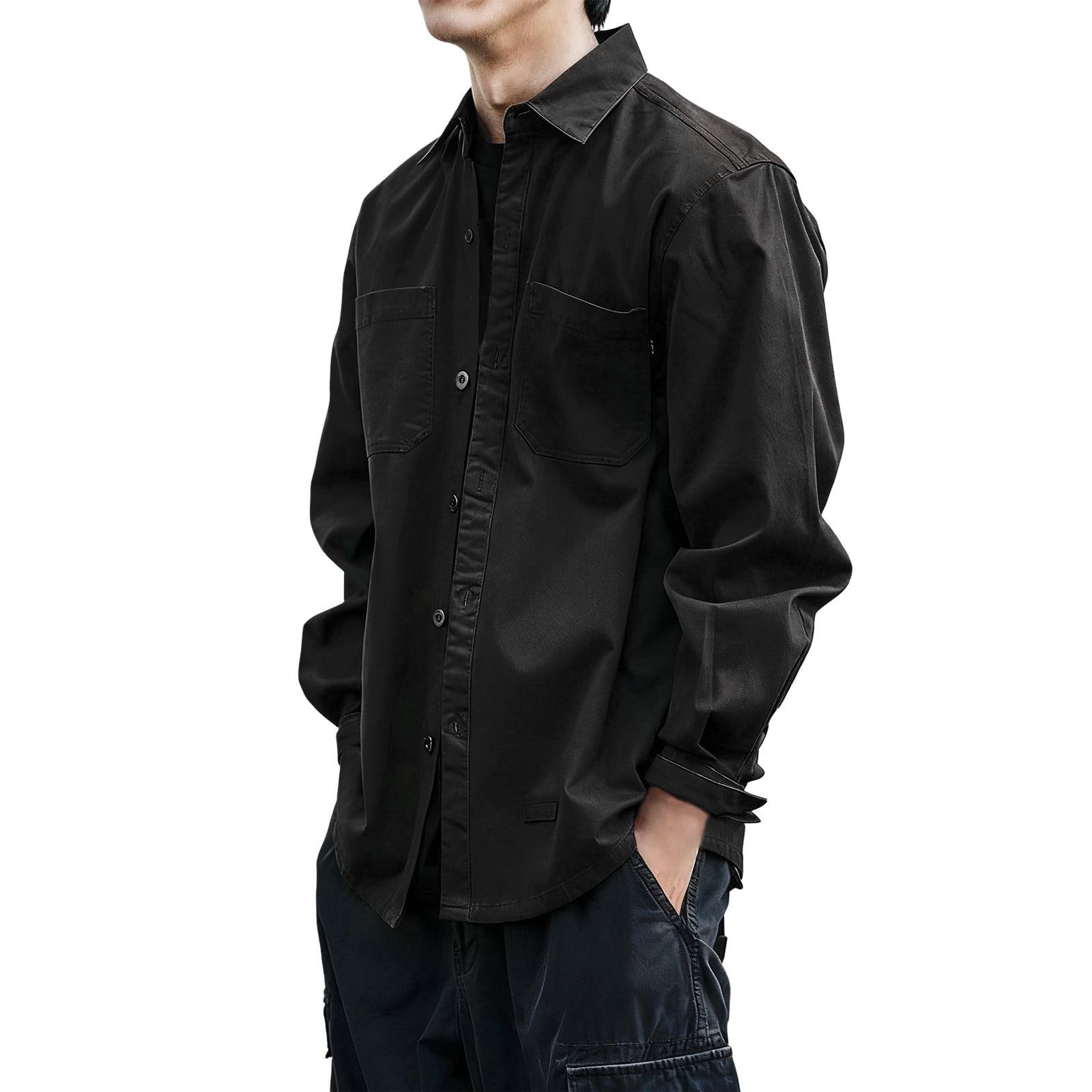 Ulitacool Men Shirts Long Sleeve Tops Heavy Duty Work Shirt Solid Color ...