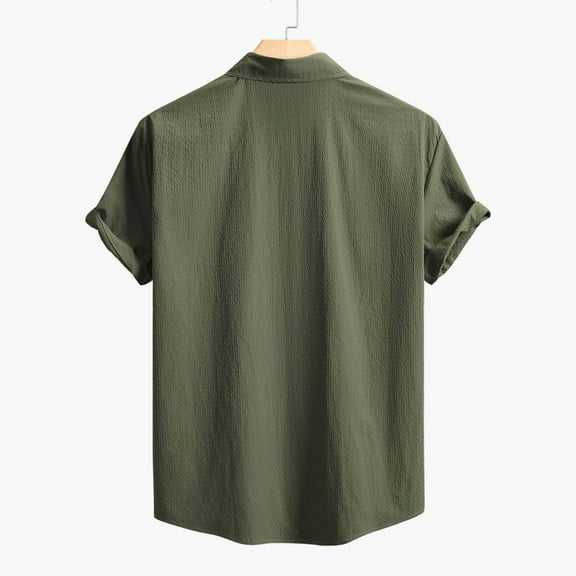 Ulitacool Men Shirts Shirts Short Sleeve Loose Fit With Classic Collar Men’S Apparel Button Down Blouse Relax Fit Clothes Xl Army Green