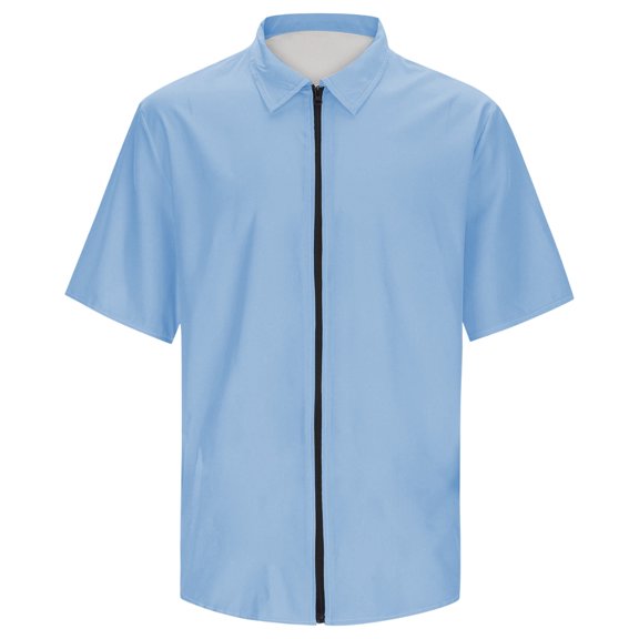 Ulitacool Men Shirts Short Sleeve Zipper Summer Beach Shirt Light Texture Elastic Shirt Comfortable Clothes Xl Sky Blue