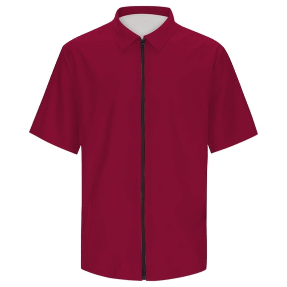 Ulitacool Men Shirts Short Sleeve Zipper Summer Beach Shirt Light Texture Elastic Shirt Trend Wear Xl