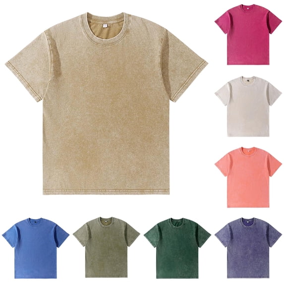 Ulitacool Men T Shirt Classic Washed Fit Tee Soft Short Sleeve Crewneck Top With Relaxed Drop Shoulder Soft Clothing Gold