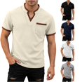 thumbnail image 1 of Ulitacool Men T Shirt Plaid Pattern Shirt With Pocket Short Sleeve Tops Charm Clothes Khaki, 1 of 5