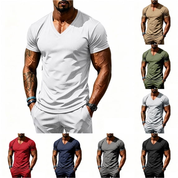 Ulitacool Men T Shirt Summer Athletic Stretch Breathable Fitness Short Sleeve Tee With Functional Design Classic Clothes White