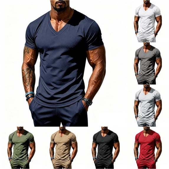 Ulitacool Men T Shirt Summer Athletic Stretch Breathable Fitness Short Sleeve Tee With Functional Design Handsomer Clothes Navy