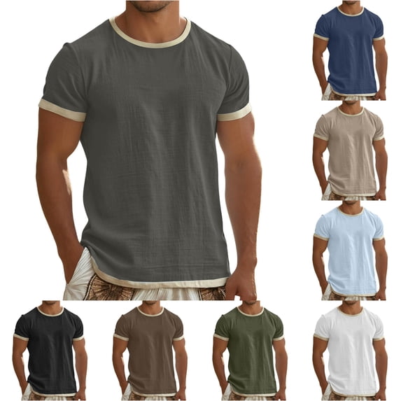 Ulitacool Men T Shirts Breathable Short Sleeve T Shirt Crew Neck Color Tee For Outdoor Activities Relax Fit Clothing Grey