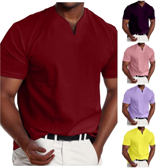 Ulitacool Men T Shirts Muscle V Neck Shirts Slim Fit Shirt Short Sleeve Tee Durable Clothes