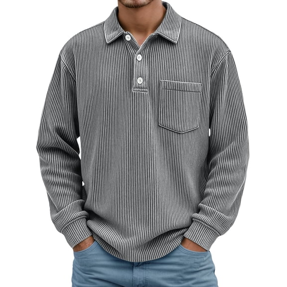 Ulitacool Mens Shirts Casual Long Sleeve Tops Corduroy Shirt Collar Button Down Solid Color Top Button Down Clouse Casual Clothing 3Xl Grey