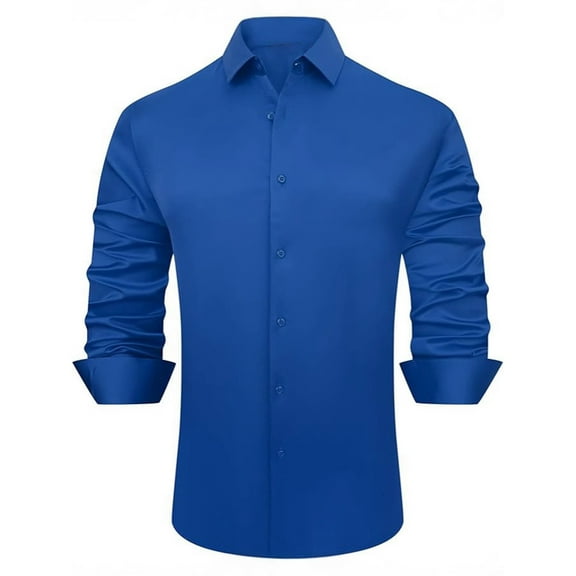 Ulitacool Mens Shirts Casual Satin Silk Dress Shirt Long Sleeve Button Down Shirt Wedding Banquet And Evening Party Elegant Business Attire With Comtable Fit And Shiny Finish Basic Clothes 40 Blue