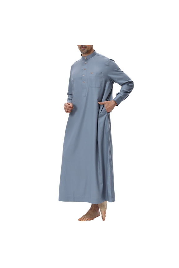 Mens Shirts Long Sleeve Tops Thobe Traditional Long Robe Elegant Prayer Garment Loose Fit Button Down Clouse Classic Clothing S Grey