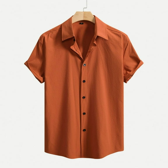 Ulitacool Mens Shirts Shirts Short Sleeve Loose Fit With Classic Collar Men’S Apparel Button Down Blouse Relax Fit Clothing L Orange